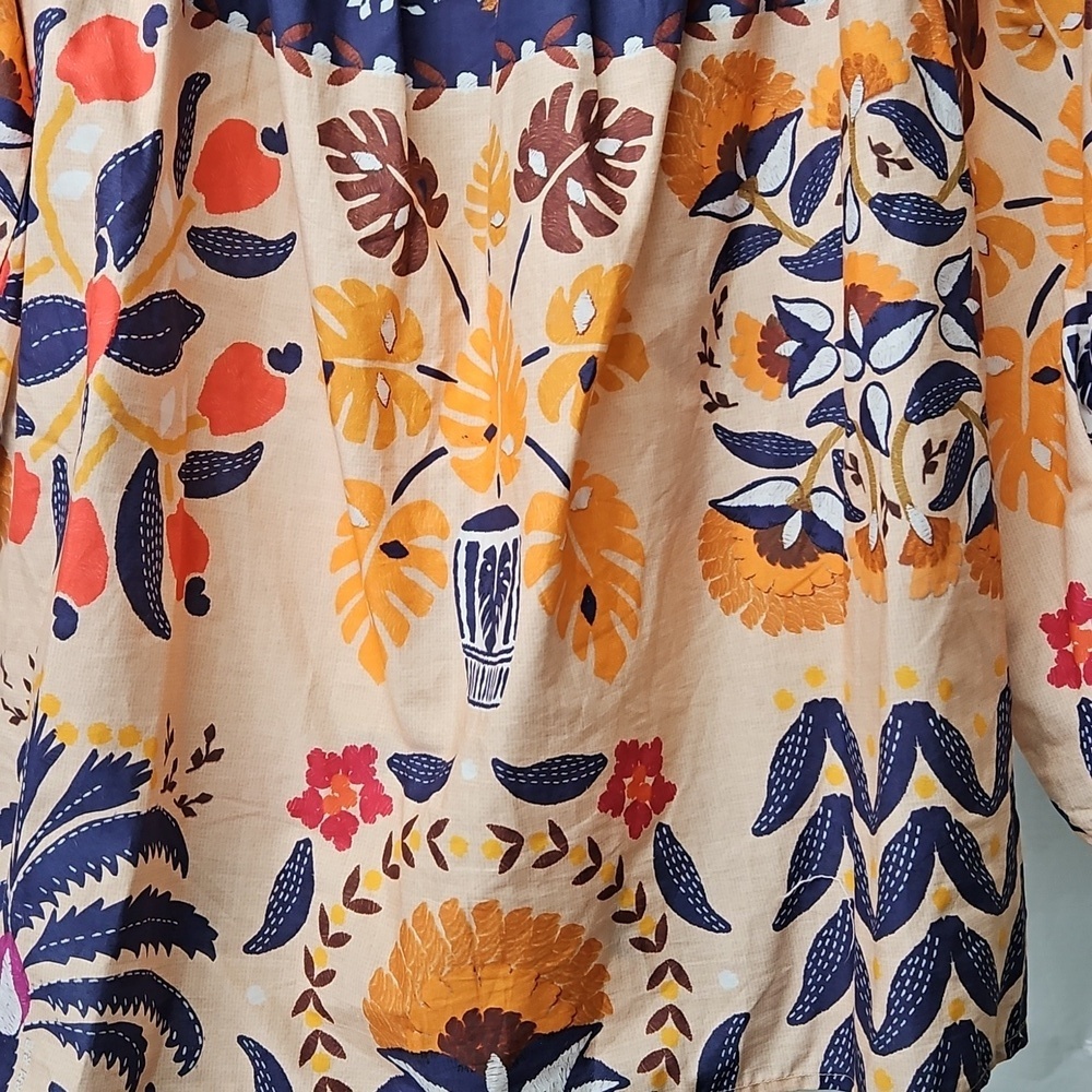Farm Rio x Anthropologie Off-the-Shoulder Printed Poplin Top Sz Small Womens - Picture 2 of 6